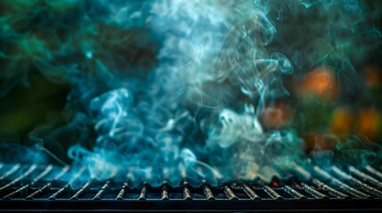 Barbecue Grill Releasing Heavy Smoke With Outdoor Cooking Background