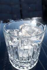 Ice cubes in a glass. Close up. Selective focus.