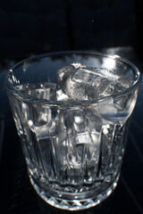 Ice cubes in a glass. Close up. Selective focus.