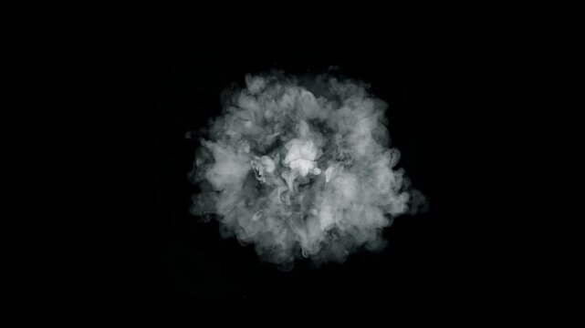 Super Slow Motion Shot of Round Smoke Explosion Towards Camera Isolated on Black at 1000fps.