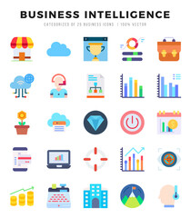 Business Intelligence icons set. Collection of simple Flat web icons.