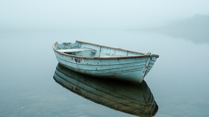Naklejka premium old boat on the lake Calm Reflections
