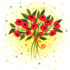 Bouquet of beautiful red flowers. Greeting card.  Vector illustration.