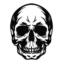 High Contrast Skull Illustration with Stylized Features and Black and White Design