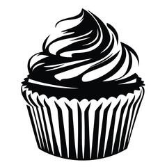 Elegant monochrome cupcake with swirling frosting and vertical stripes, classic and simple