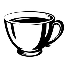 Bold Black and White Graphic Illustration of a Cup of Coffee