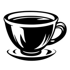Elegant monochrome illustration of a coffee cup with saucer, perfect for design