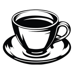 Stylized black and white vector illustration of a classic coffee cup
