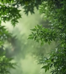 Fototapeta premium Abstract green foliage, blurred, out-of-focus, soft texture, diffuse, element, backdrop