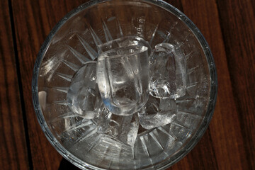 Ice cubes in a glass. Close up. Selective focus.