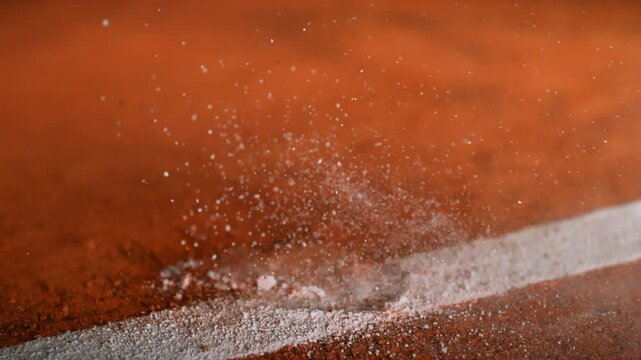 Tennis Ball Hits Line on Clay Court in Super Slow Motion, 1000fps.