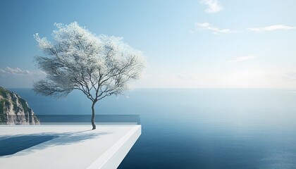 Coastal patio overlooking a tranquil azure sea.
