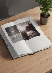 Open vertical album mockup, ready for custom photo inserts, blank page design,  template,  pages,  texture