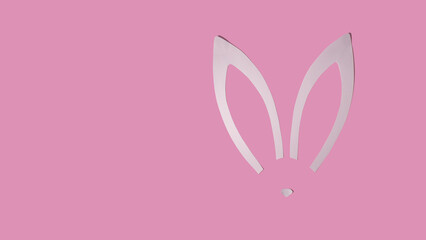 Rabbit ears from white paper on pink background. Easter minimal concept. Flat lay.