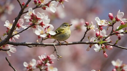 Small bird on a blossoming branch