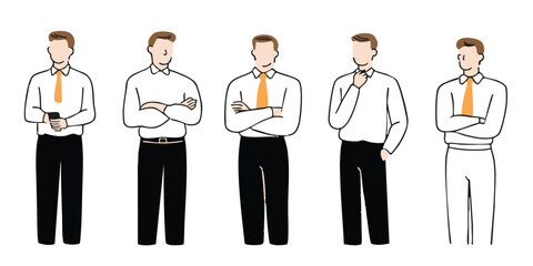 Business men posture in a series of stylish outfits that exude confidence and professional elegance. Each man embodies the essence of corporate sophistication.