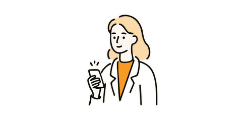 A stylish young woman beams with delight as she engages with her smartphone, a clean line drawing. the user-friendly simplicity invites the viewer to contemplate the modern world of communication.