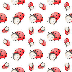 Watercolor Cute Ladybug Seamless Pattern Illustration.