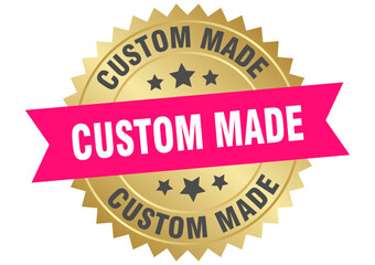 custom made. custom made round pink and gold label isolated on transparent background