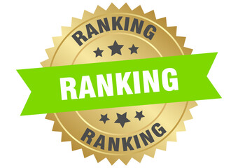 ranking. ranking round green and gold label isolated on transparent background