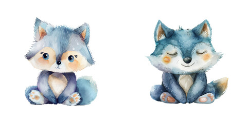 cute wolve watercolor vector illustration