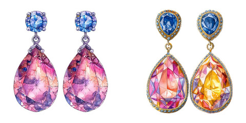 diamond earrings watercolor vector illustration