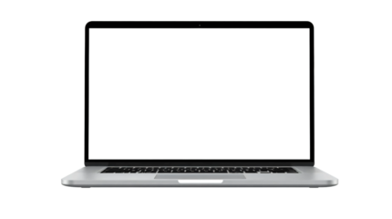 Laptop computer with blank screen isolated on transparent background
