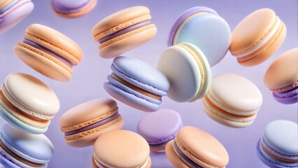 Obraz premium Rainbow Macaron Crumb Cascade – Vibrant French Cookie Texture for Luxury Bakery Branding, Wedding Decor & Foodie Content