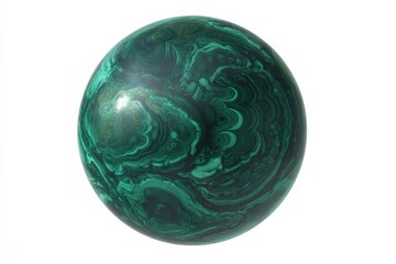 Fototapeta premium A mesmerizing malachite sphere, showcasing its unique swirling patterns and deep green hues. The intricate details and glossy finish highlight the beauty of this natural gemstone.