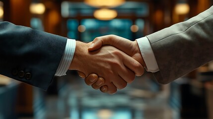 Handshake Symbolizing Unity and Cooperation, Close-up of a handshake between two people of different ethnicities, symbolizing unity and cooperation