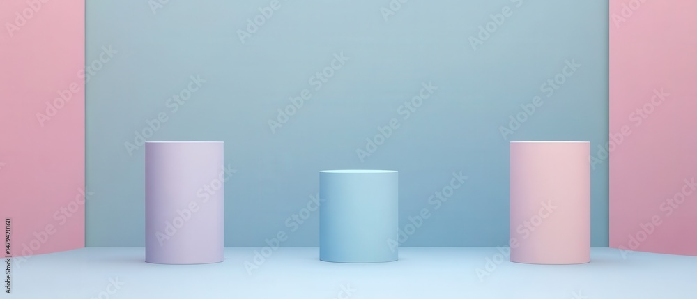 Wall mural pastel cylinder podium display: minimalist 3d rendering for product showcase and abstract background