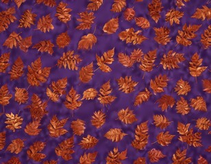 Obraz premium Intricate pattern of burnt orange metallic leaves, scattered on a rich violet background , metal, color, stock