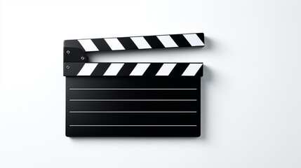 Black and White Movie Clapperboard on a Clean White Background