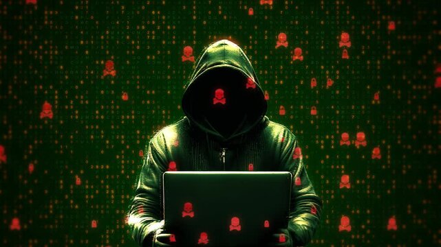 Faceless hacker typing code hacking computer protection, cyber attack, antivirus. Darknet fraud and cryptocurrency bitcoin concept. Cybersecurity and data protection social network. Programming Code
