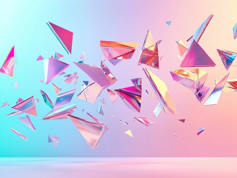 Colorful Abstract Geometry with Shattered Glass Triangles in Air - Powered by Adobe