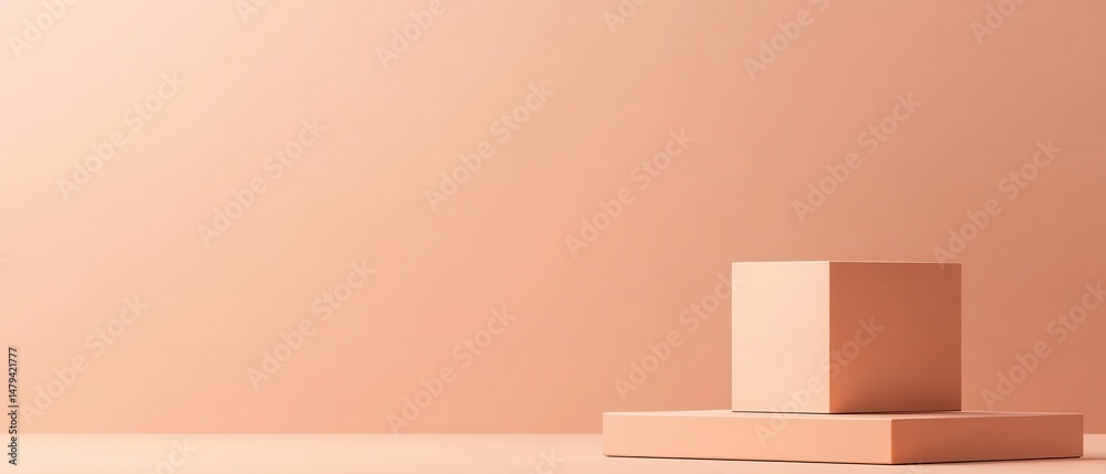 Wall mural minimalist peach podium with cube for product display abstract geometric platform for cosmetic showc