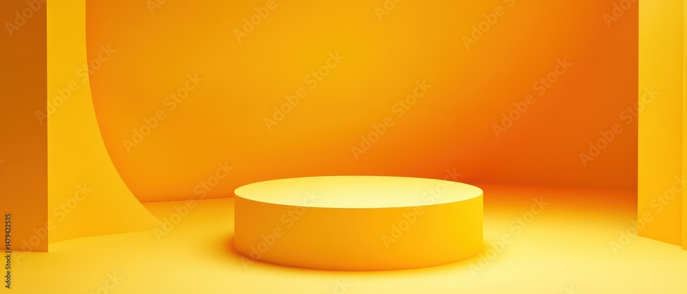 Wall mural minimalist yellow product display podium with geometric shapes for product showcase and presentation