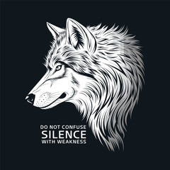 bold wolf head vector illustration with motivational quote for t-shirt