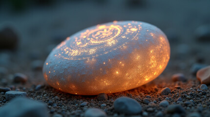 Ancient rune stone glowing in mystical desert close-up