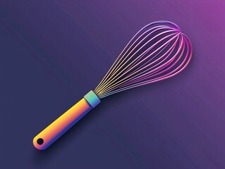 Colorful Whisk Tool for Cooking and Baking on a Gradient Background