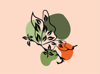 A vector floral illustration showcases a blossoming branch with apple tree flowers and an orange flower, embodying nature's spring design