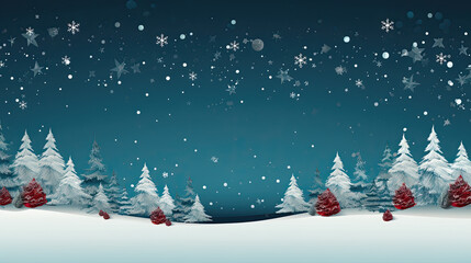 Starry Winter Wonderland: Tranquil Snowy Forest Landscape with Evergreen Trees and Frosty Blue-White Scenery for a Peaceful Holiday Season Background