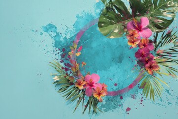 Vibrant floral arrangement in a light teal background.