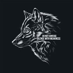 bold wolf head vector illustration with motivational quote for t-shirt