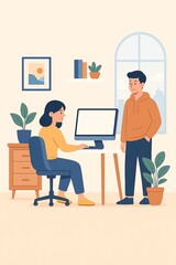 man and woman in office