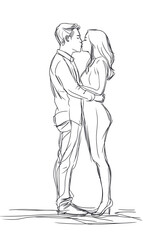 Romantic Black and White Drawing of a Kiss