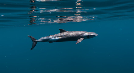 Obraz premium Graceful shark glides through deep blue ocean water breathtaking underwater scene