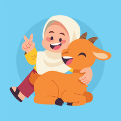 Flat Vector Girl With Sheep Illustration