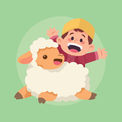 Flat Vector Animal Eid Al Adha And Boys Illustration