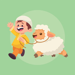 Flat Vector Animal Eid Al Adha And Boys Illustration